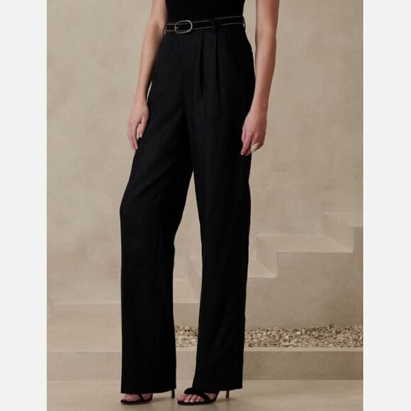 Banana Republic High-Rise Palma Straight Size 4 Black 100% Linen Pants RT$130 - Picture 3 of 9
